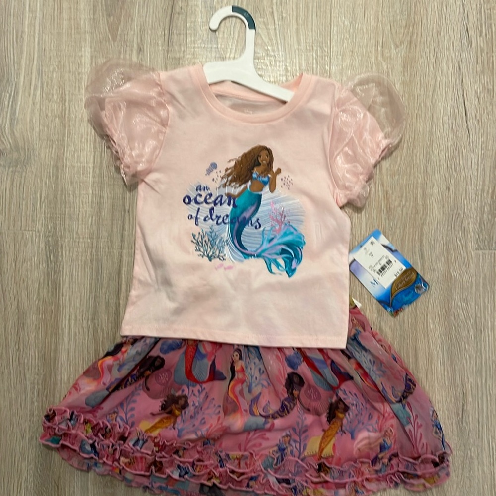 Two piece little mermaid skirt and t shirt, size 4t, new with tags. Never worn.
